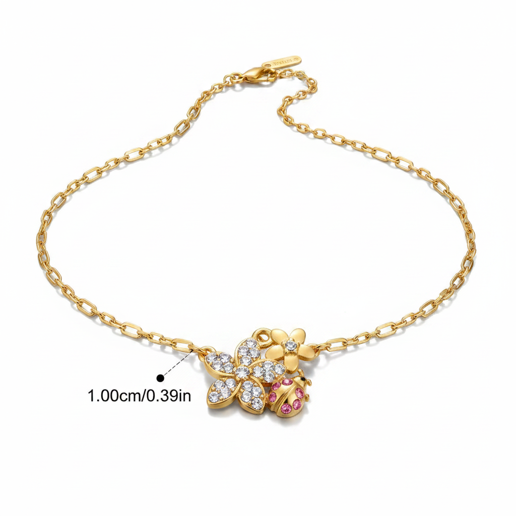 Vibrant Gold Zircon Ladybug Pendant Necklace-1