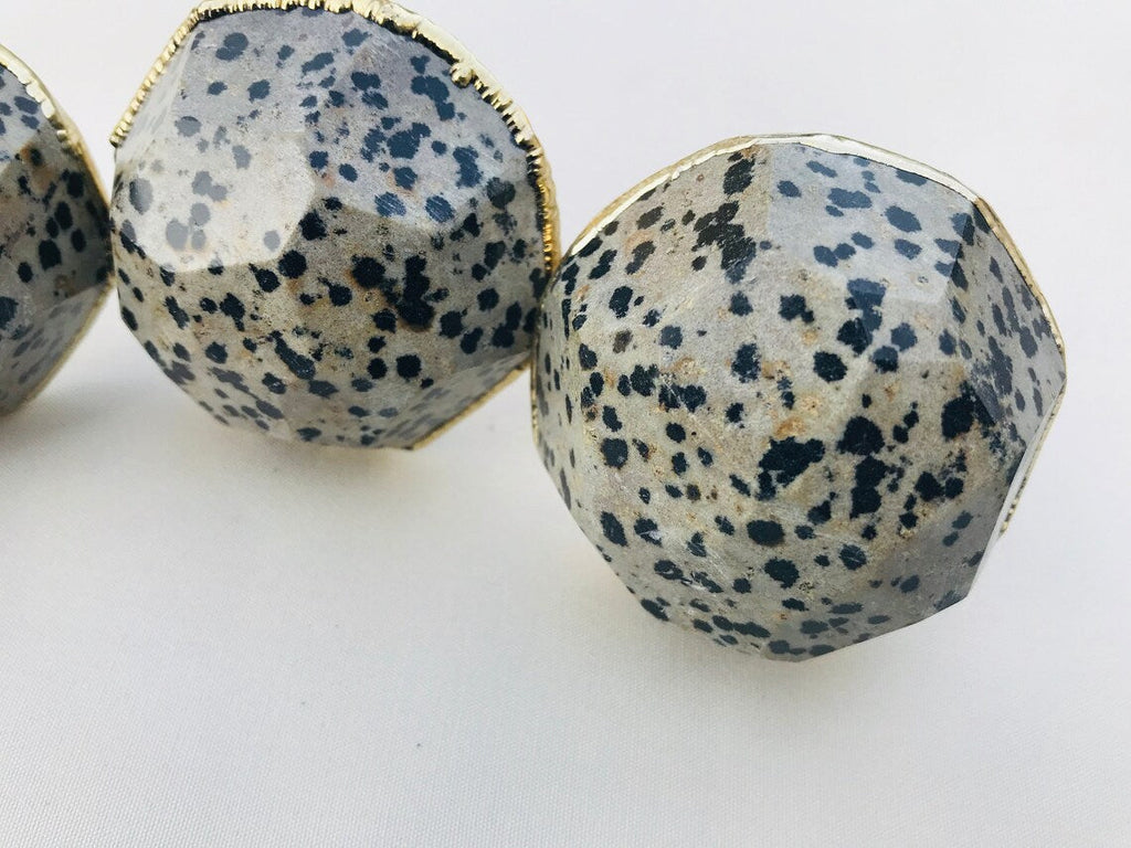 Set of 4 Large Faceted Dalmatian Jasper Gemstone/Agate Classic  Finish Cabinet Drawer Pull Wardrobe Dresser Interior Decorative Handle