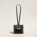 Black Leather Crafted AirPods Case Wrist Pouch – Premium Calfskin Earbuds Holder with Turn-Lock Closure