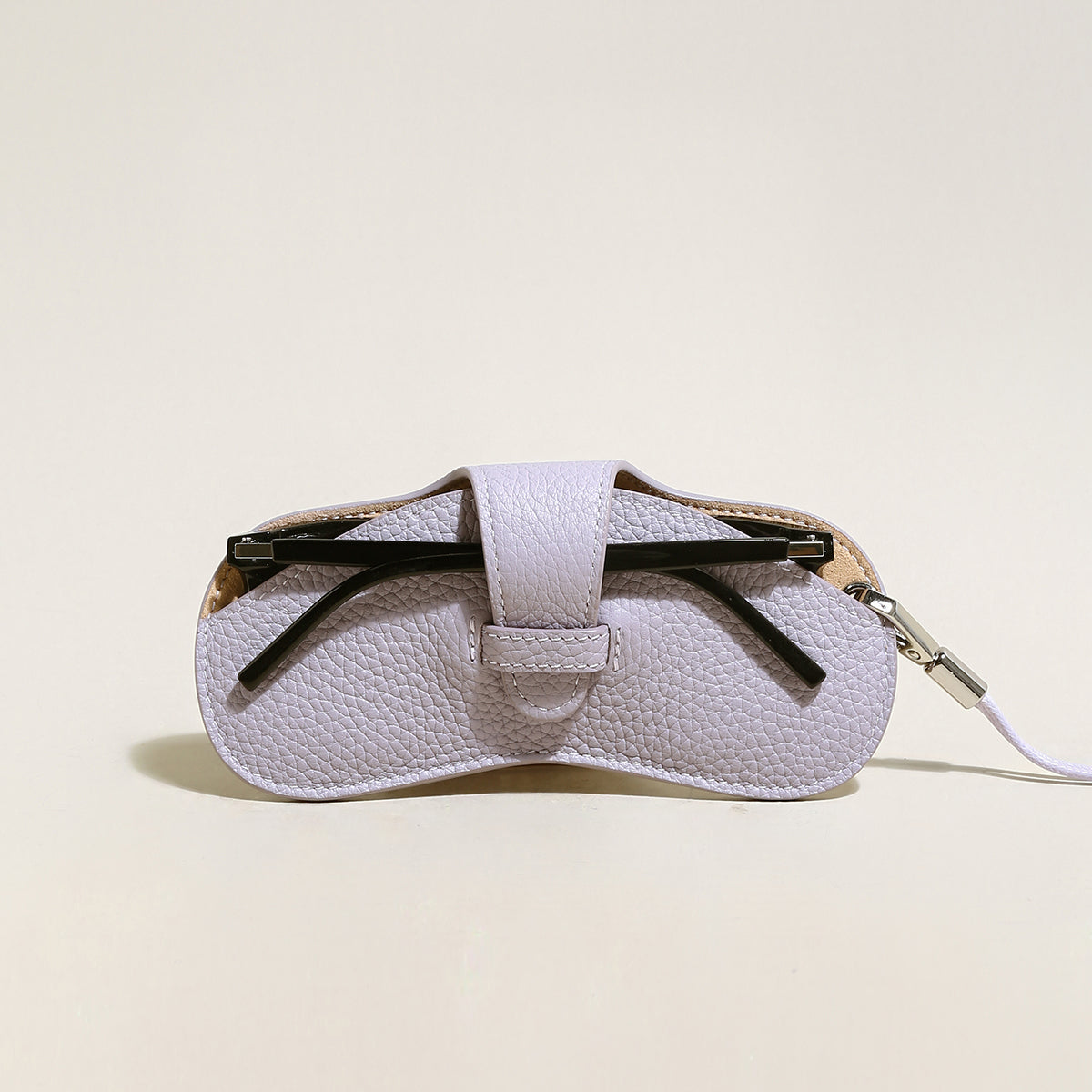 Lilac Leather Sunglasses Wrist Pouch – Top-Grain Cowhide Eyewear Case with Detachable Strap