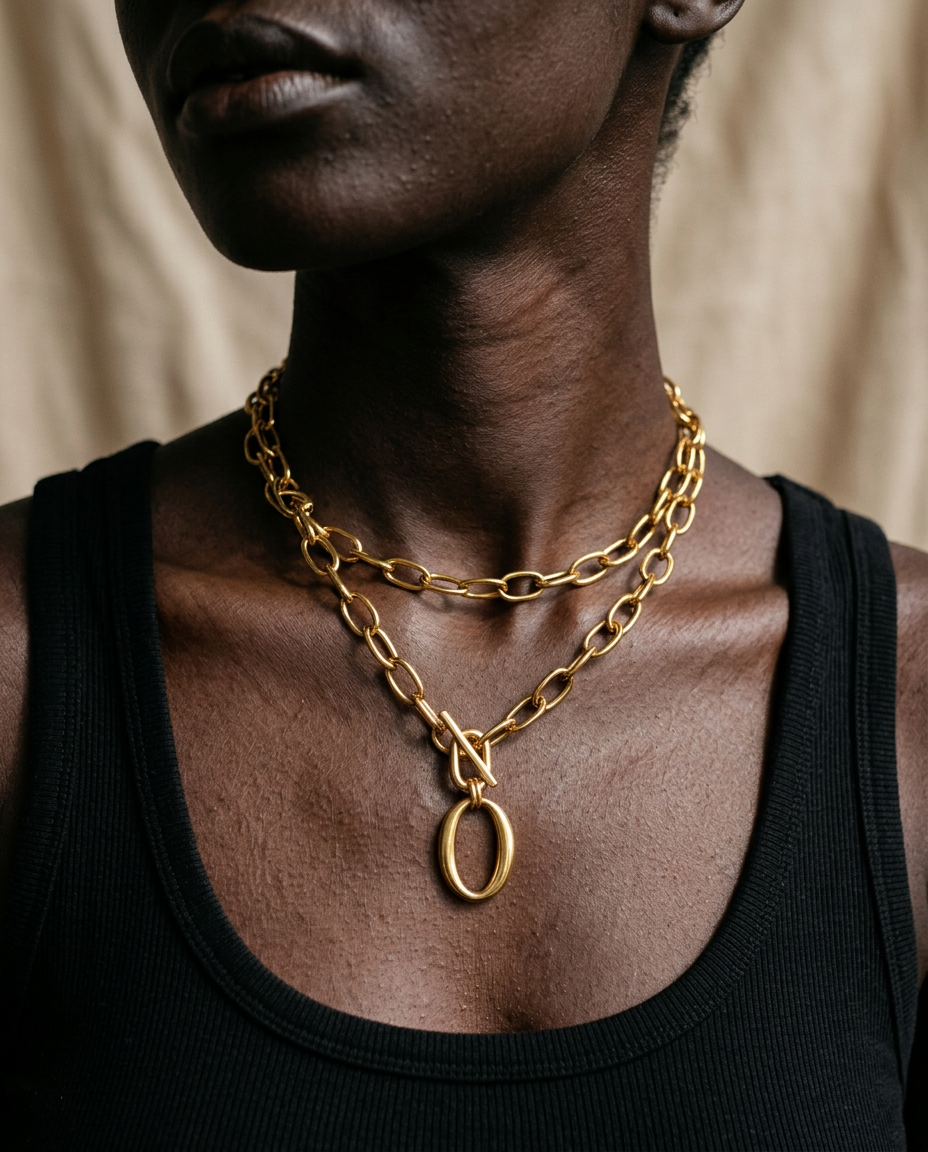 Empowered Gold Layered Oval Necklace-0