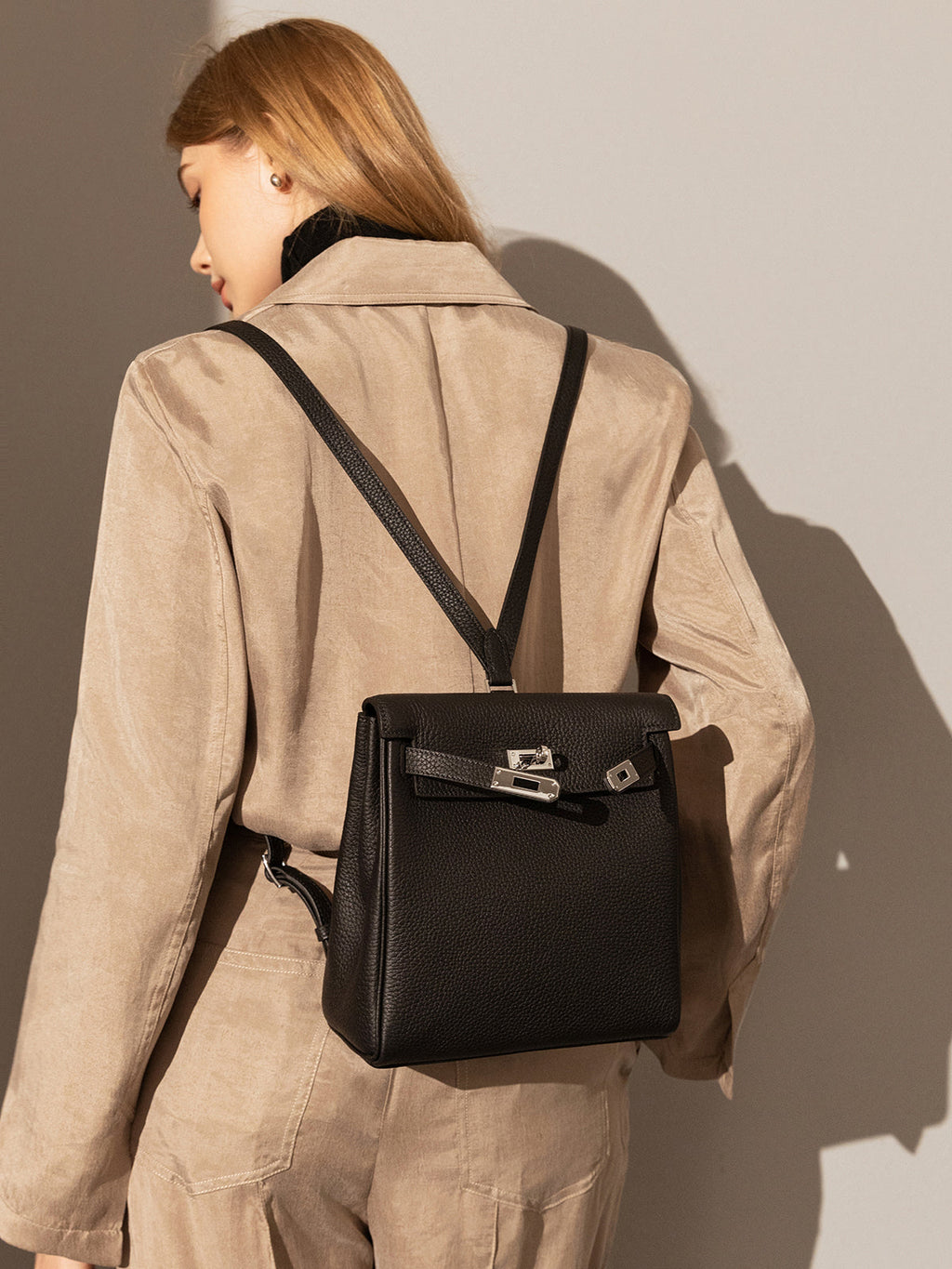Madison Structured Leather Convertible Backpack – Turn-Lock Backpack Shoulder Bag