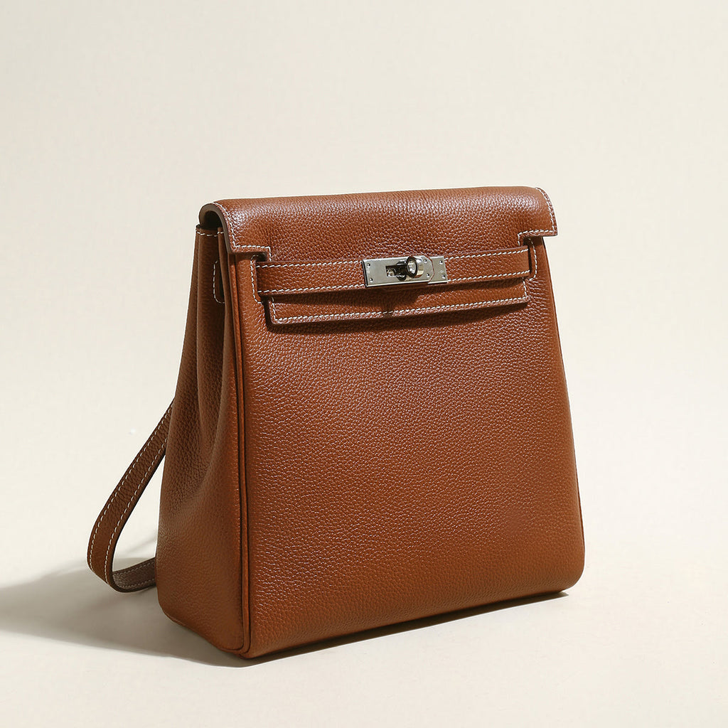 Madison Structured Leather Convertible Backpack – Turn-Lock Backpack Shoulder Bag