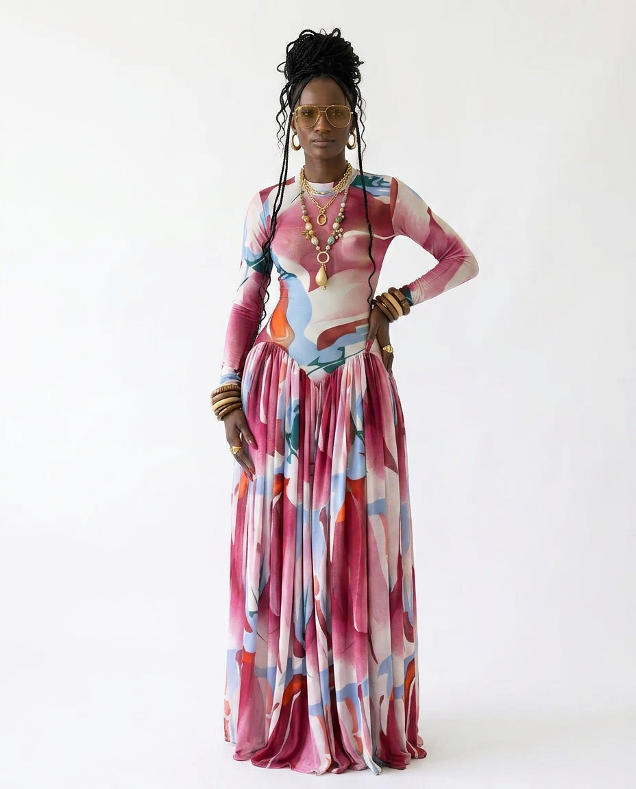 Abundant Printed Pleated Maxi Dress