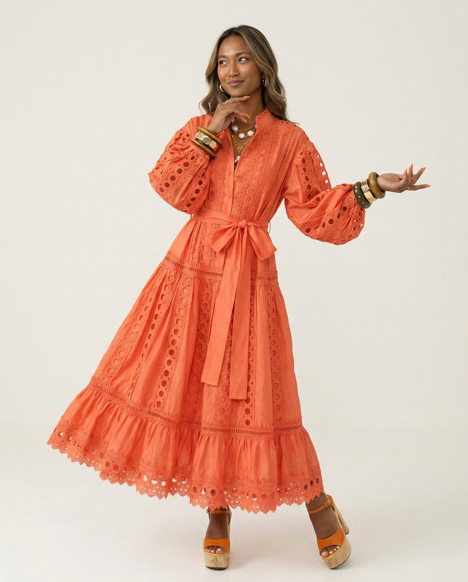 Graceful Lace Lantern Sleeve Dress-0