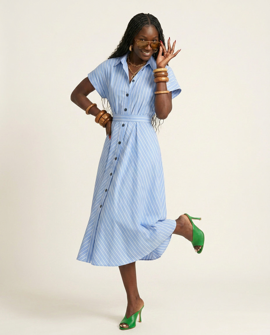 Free Spirit Striped Button Maxi Dress-0
