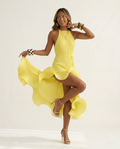 Vibrant Ruffled Halter Midi Dress