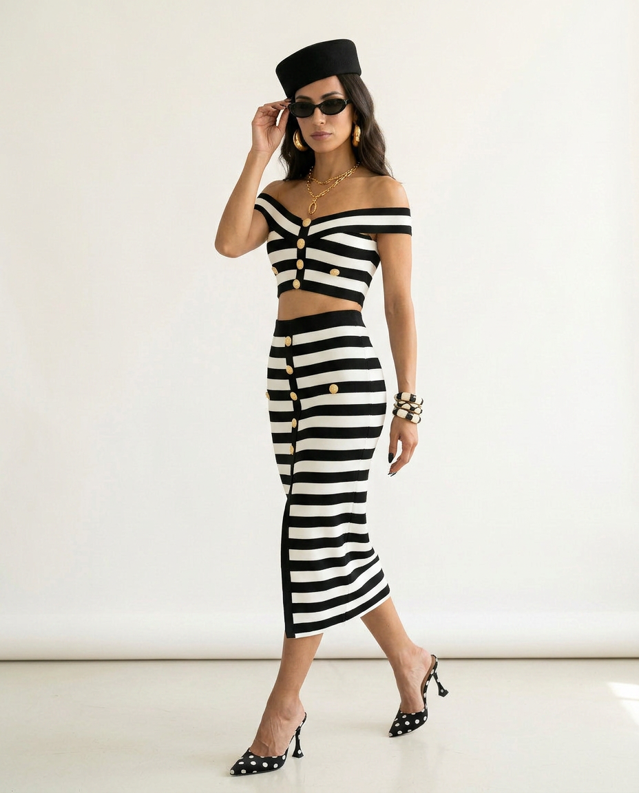 Striped Button Two-Piece Set
