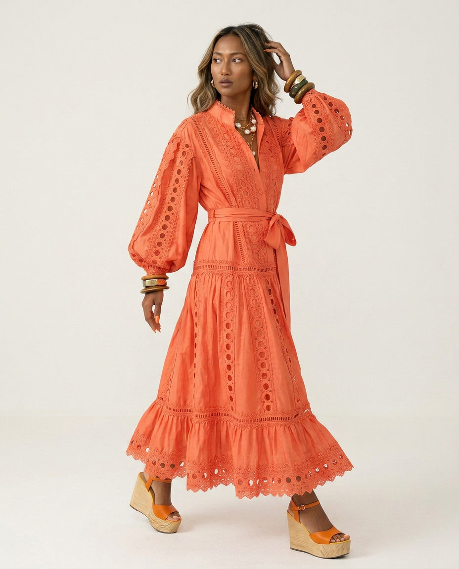Graceful Lace Lantern Sleeve Dress-1