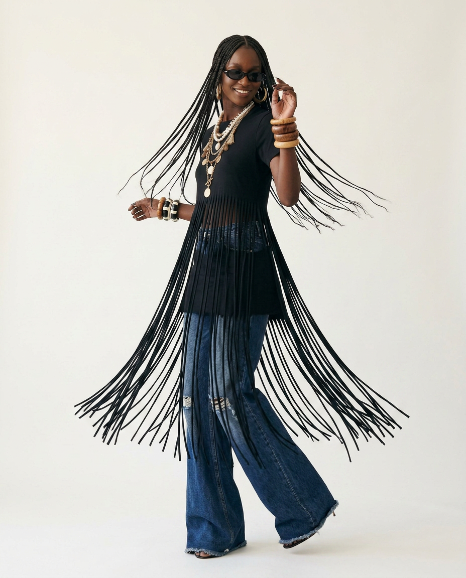 Wild Heart Fringe Cotton T-Shirt-0