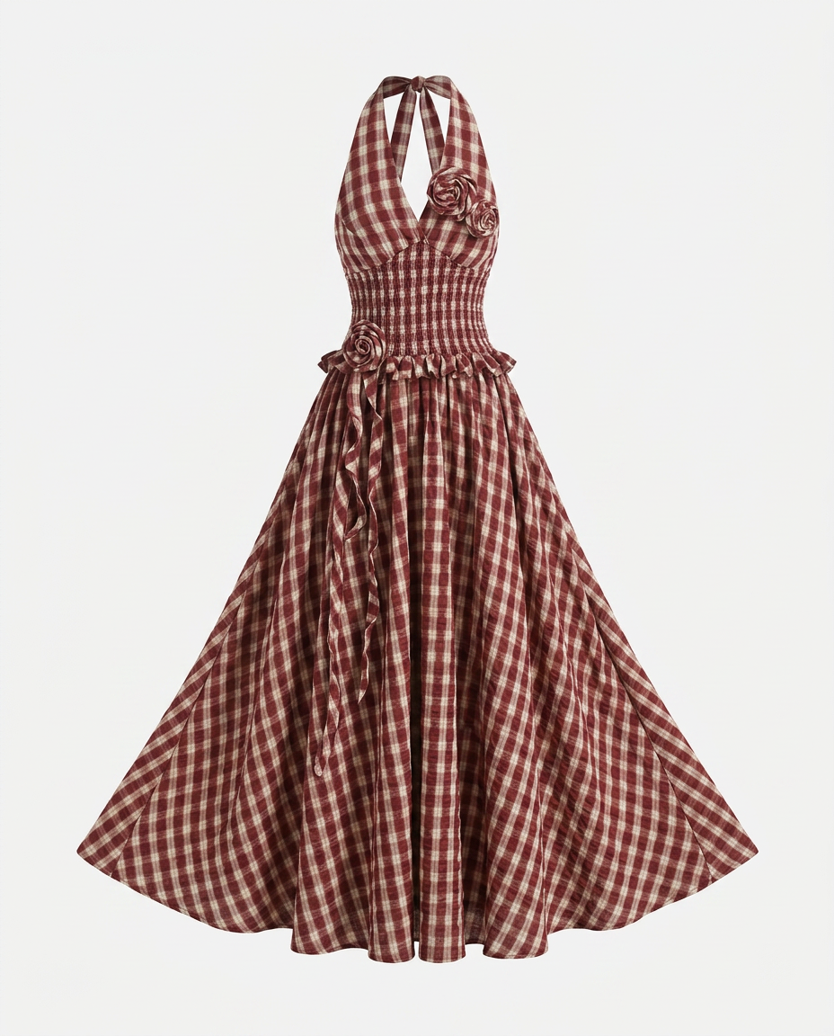 Sovereign Check Halter Maxi Dress-3