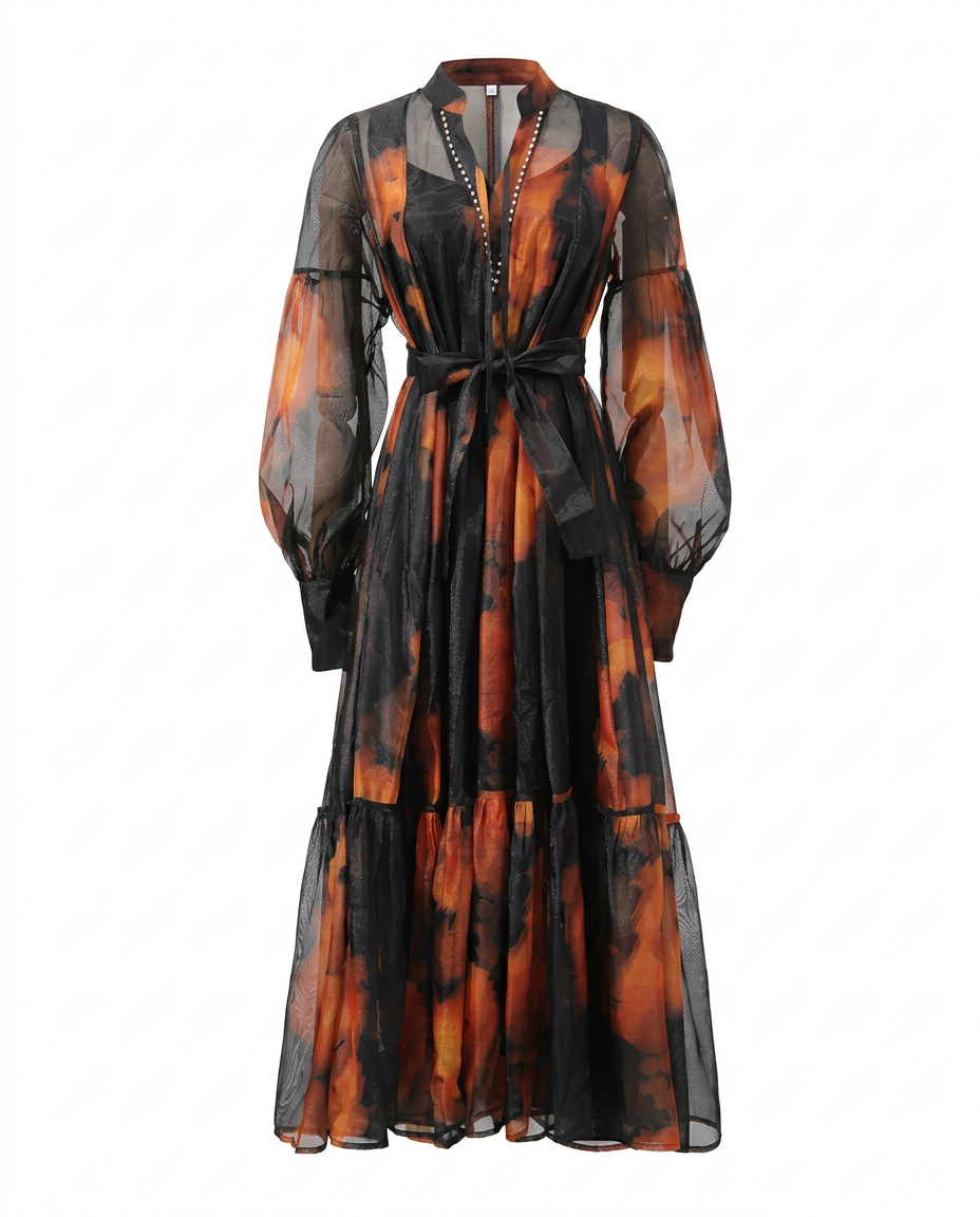 Magnetic Printed Colorblock Maxi Dress