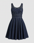 Daring Denim Flared Mini Dress-3