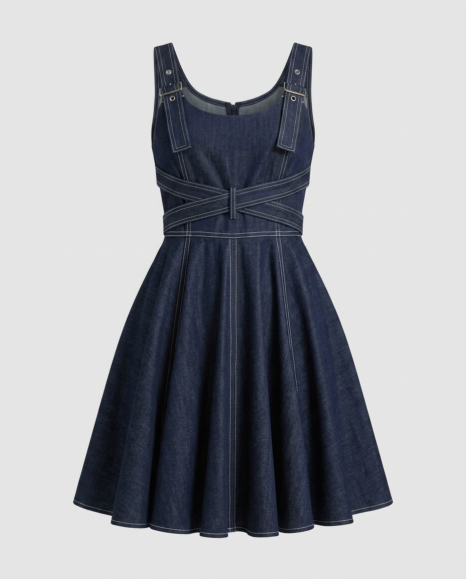 Daring Denim Flared Mini Dress-3