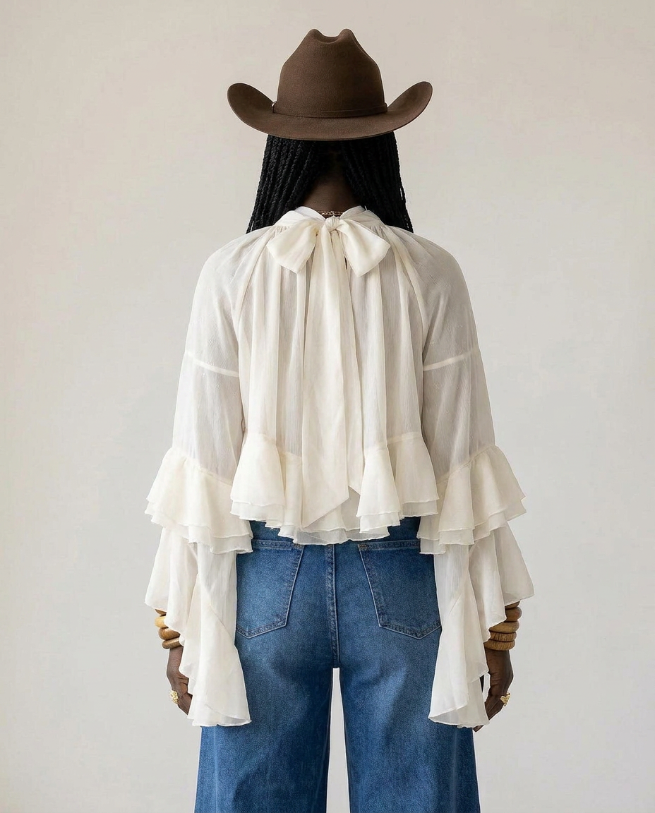 Radiant Mesh Lace Flare Blouse-2