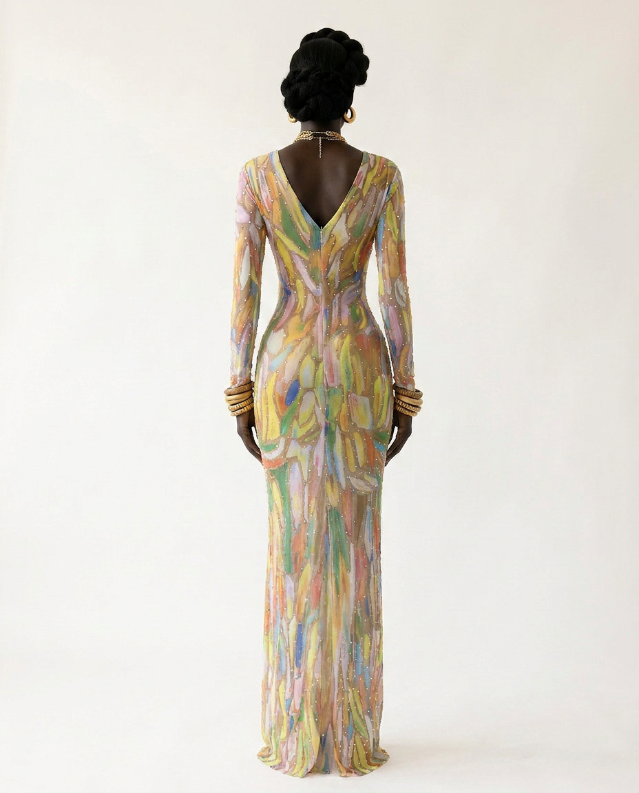 Vibrant Rhinestone Mesh Maxi Dress-1