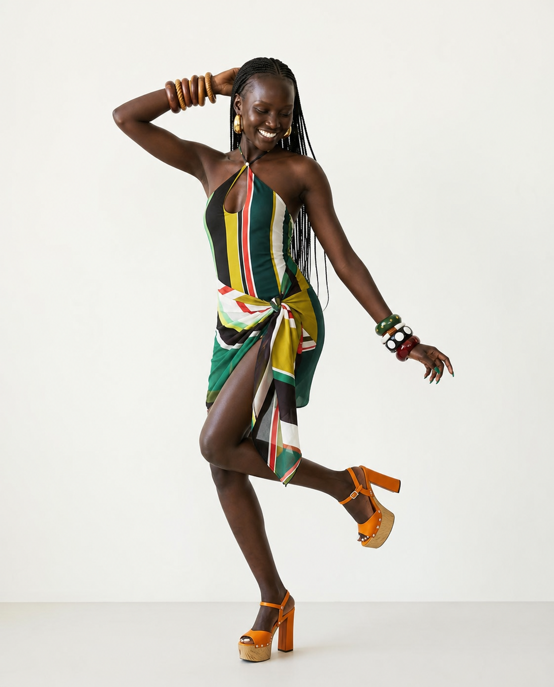Audacious Multi-Stripe Halter Swimsuit-4