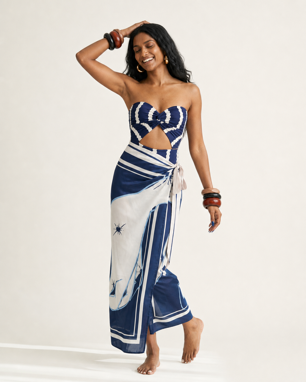 Daring Striped Cutout Swimsuit-0