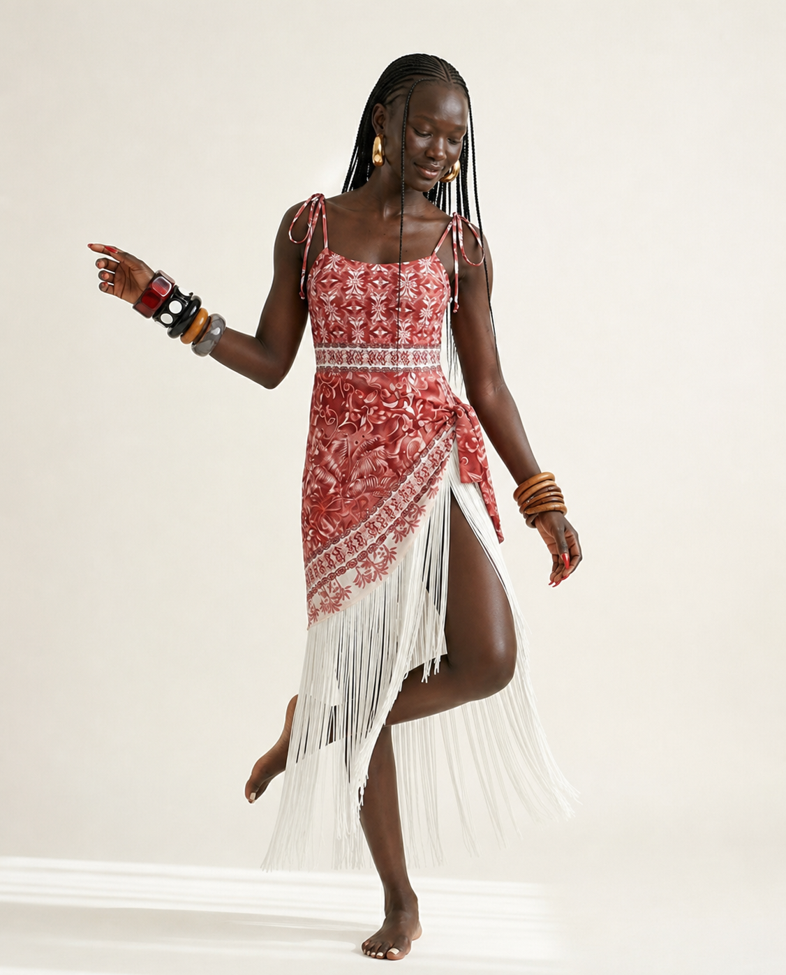 Wanderlust Printed Fringe Bikini Set-0
