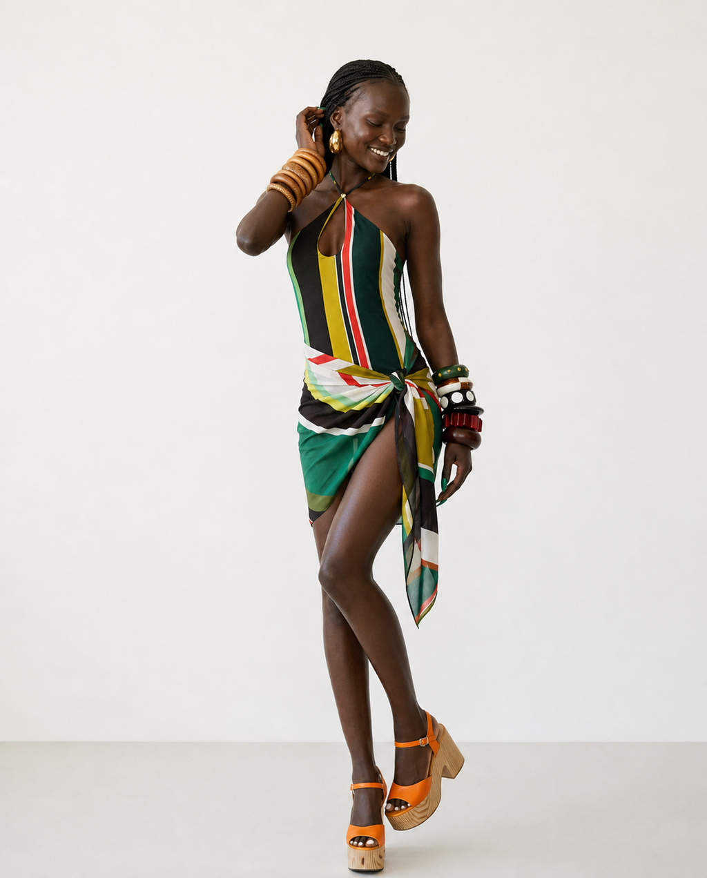 Audacious Multi-Stripe Halter Swimsuit-1
