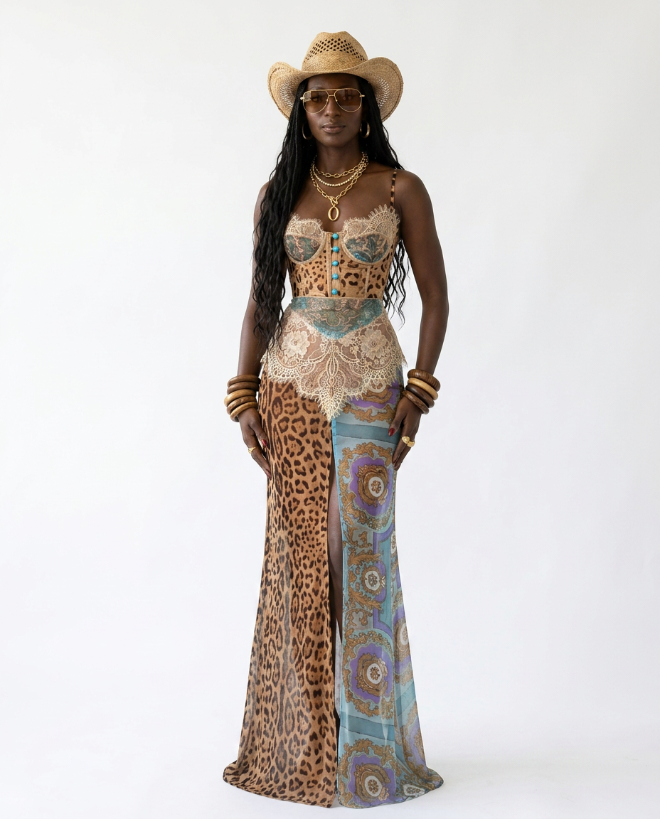 Audacious Lace Printed Maxi Dress-0