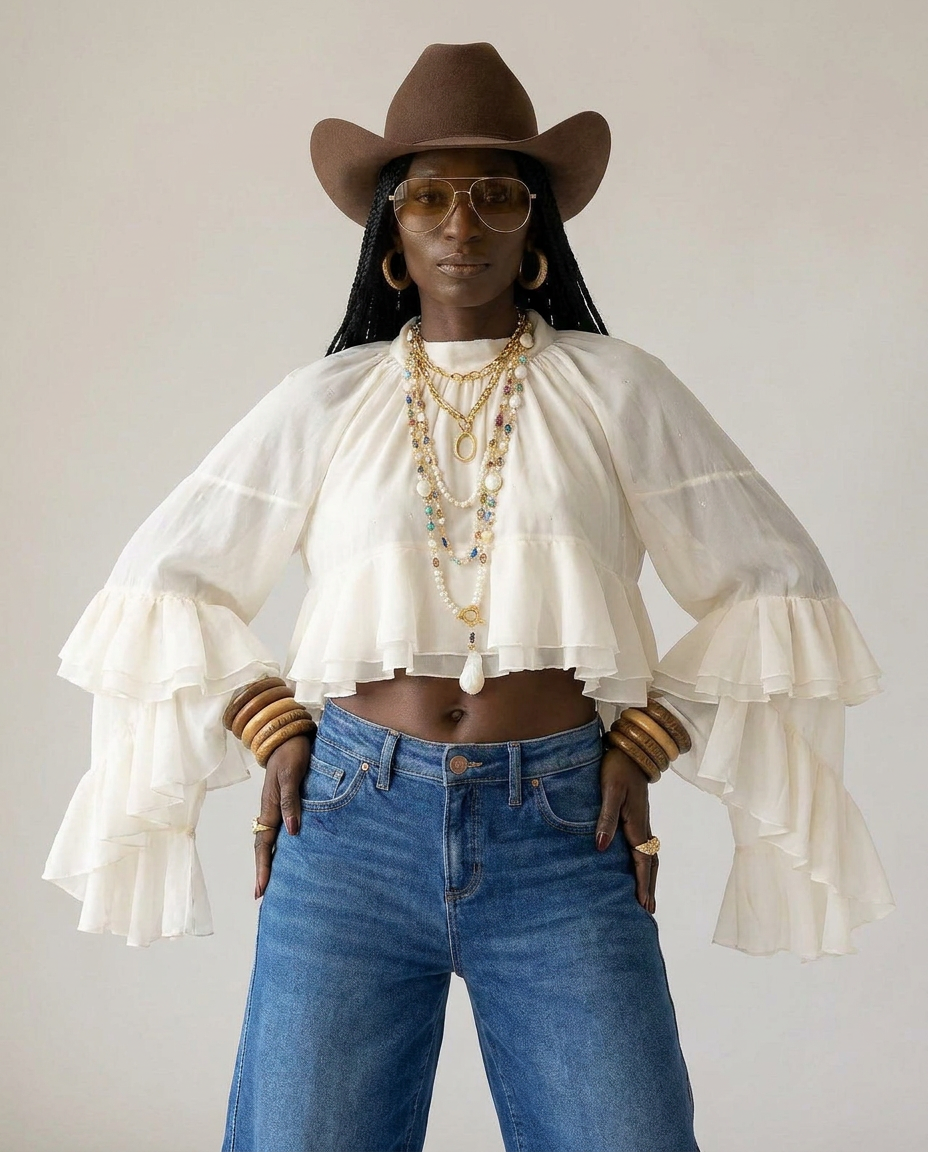 Radiant Mesh Lace Flare Blouse-1