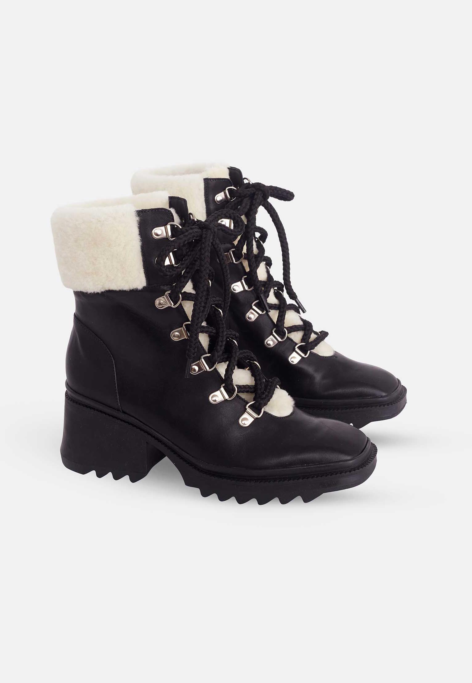 Cassia Black Calf Leather Combat Boots – 7.8cm Heel