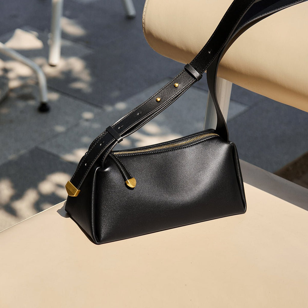 Minimalist Leather Baguette Shoulder Bag