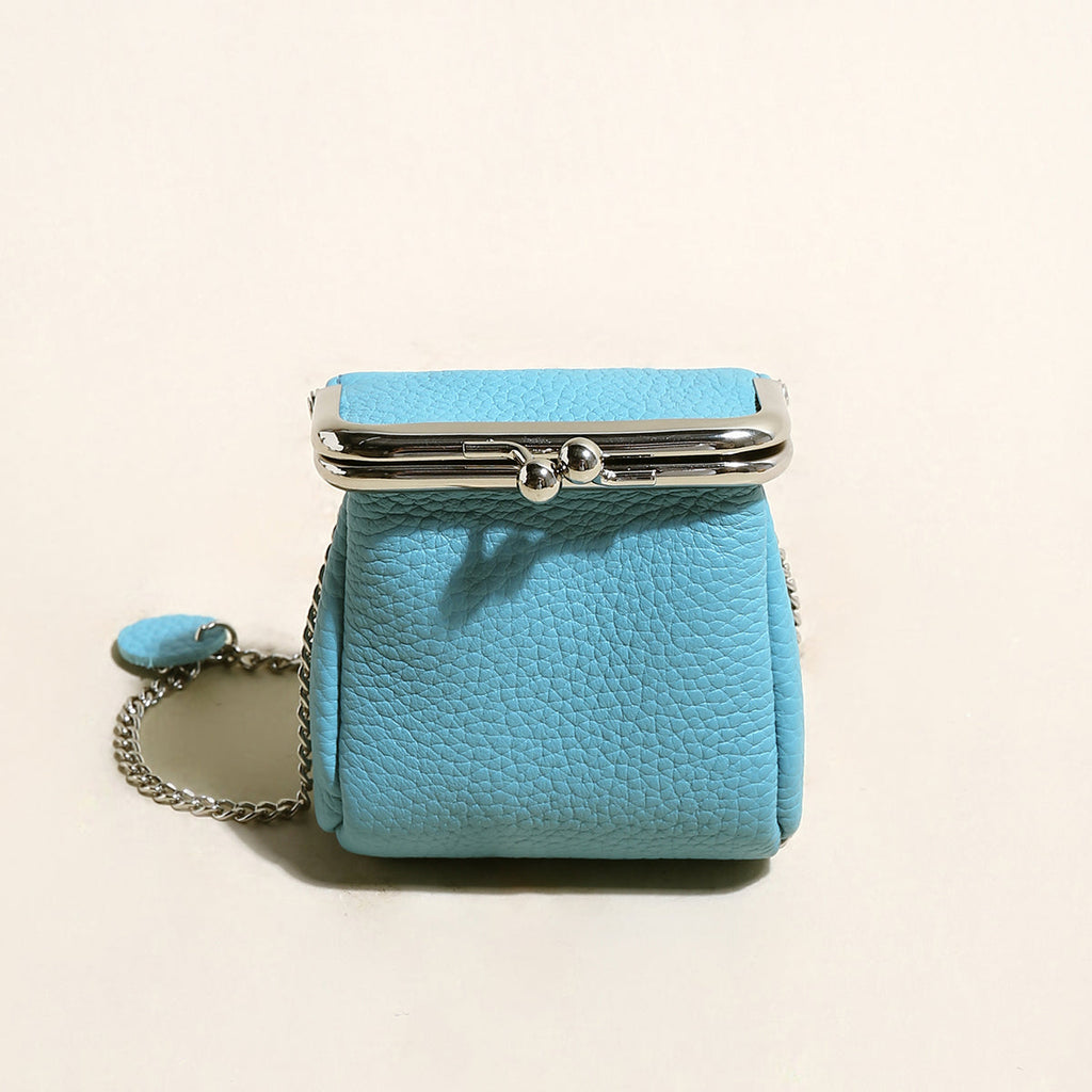 Blue Ball Clasp Wallet with Adjustable Chain Strap – Pebble-Grain Leather Kiss-Lock Mini Bag (Copy) (Copy) (Copy) (Copy)