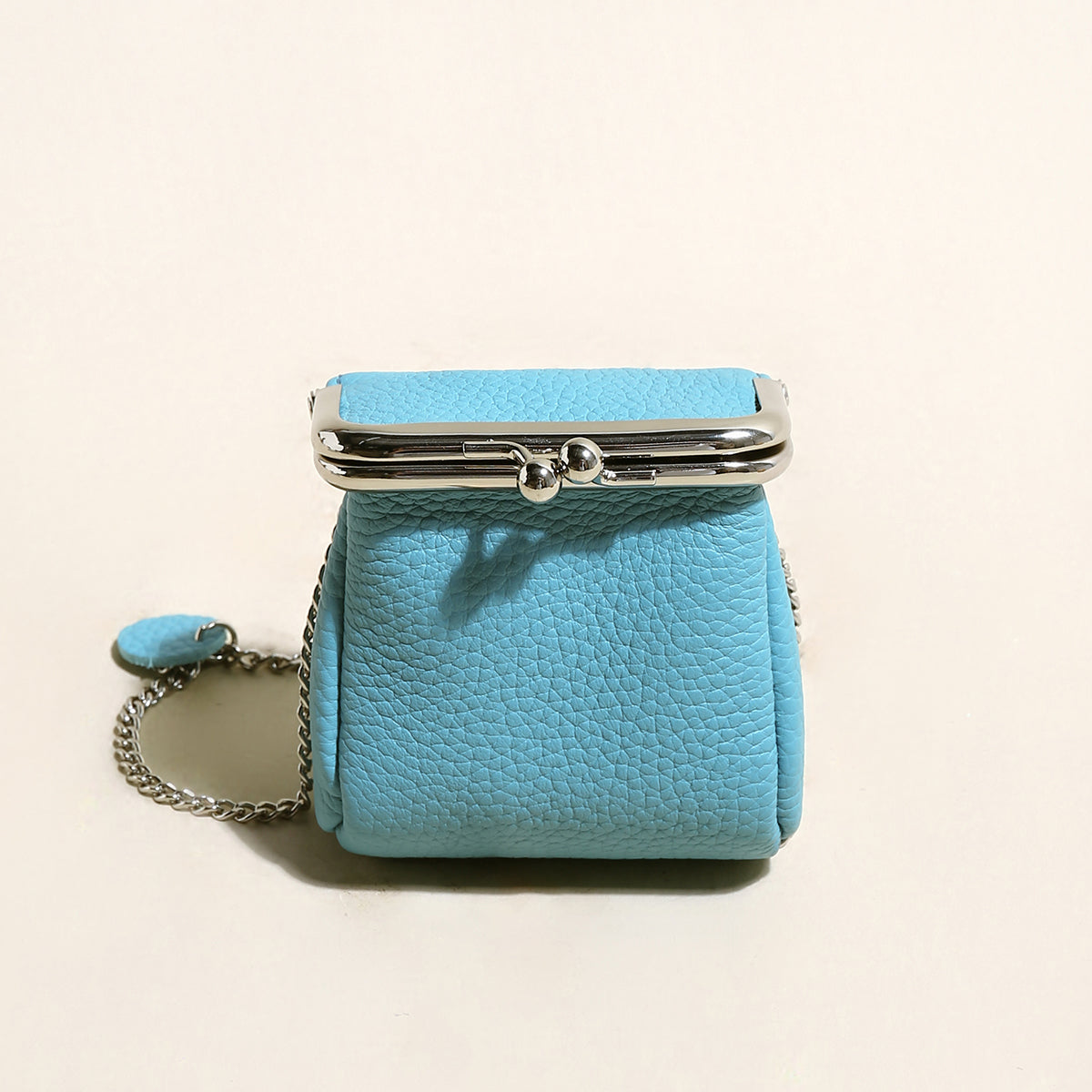 Blue Ball Clasp Wallet with Adjustable Chain Strap – Pebble-Grain Leather Kiss-Lock Mini Bag (Copy) (Copy) (Copy) (Copy)