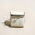 Ivory Ball Clasp Wallet with Adjustable Chain Strap – Pebble-Grain Leather Kiss-Lock Mini Bag