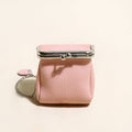 Pink Ball Clasp Wallet with Adjustable Chain Strap – Pebble-Grain Leather Kiss-Lock Mini Bag