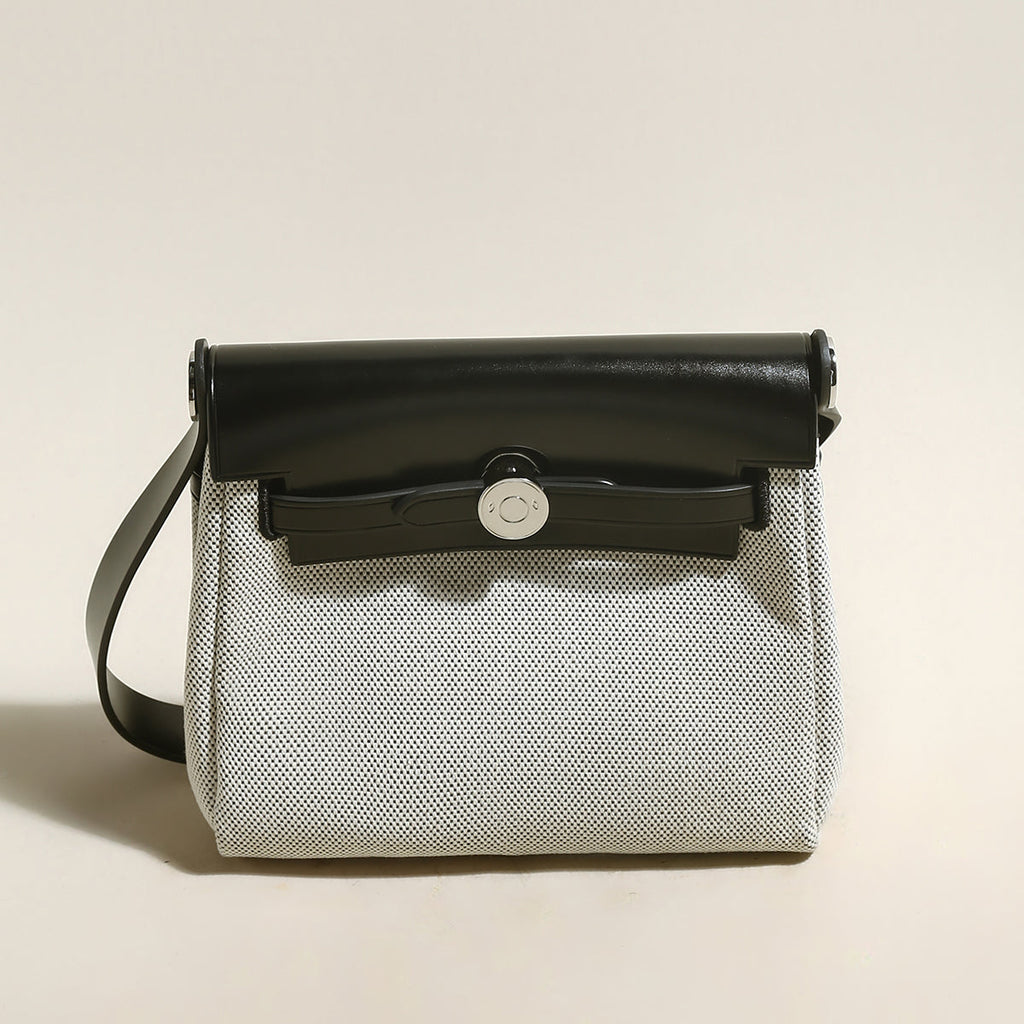 Monet Mini Canvas & Leather Crossbody Bag – Structured Colorblock Shoulder Bag with Turn-Lock Closure