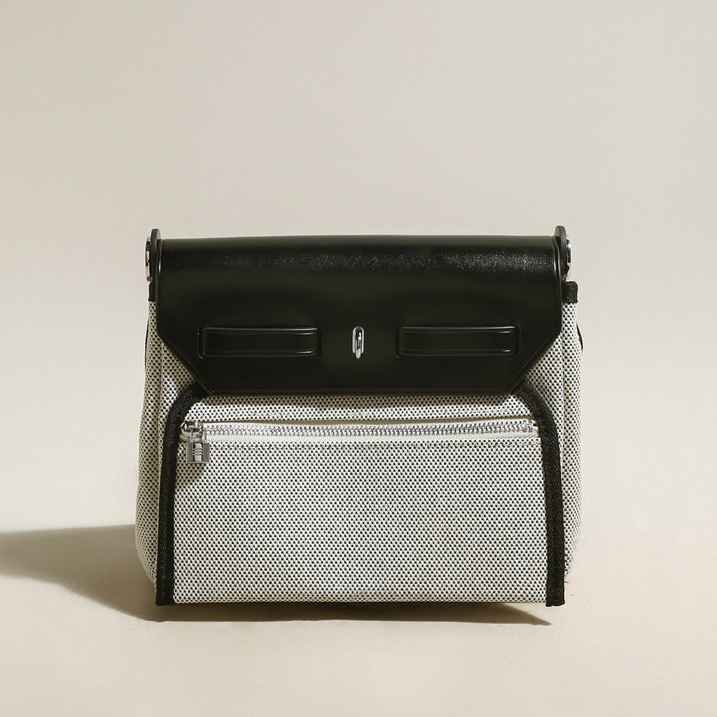 Monet Mini Canvas & Leather Crossbody Bag – Structured Colorblock Shoulder Bag with Turn-Lock Closure