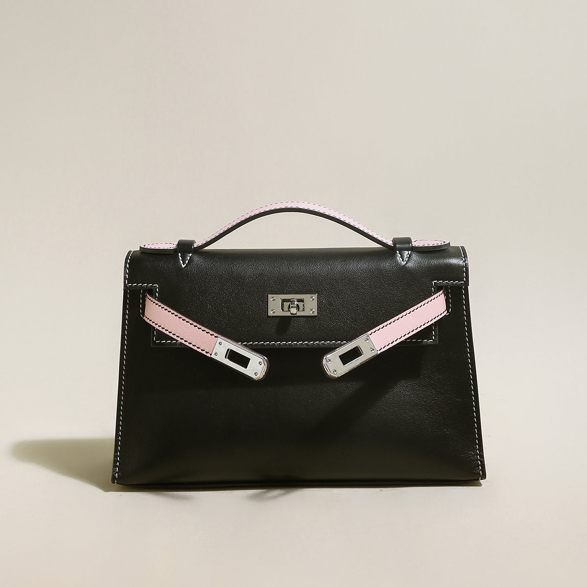Monroe Colorblock Leather Satchel – Structured Top Handle Bag with Turn-Lock Closure & Chain Strap