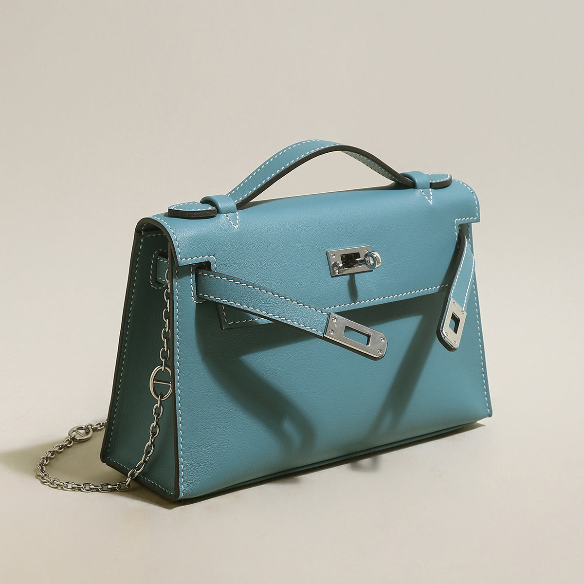 Monroe Colorblock Leather Satchel – Structured Top Handle Bag with Turn-Lock Closure & Chain Strap
