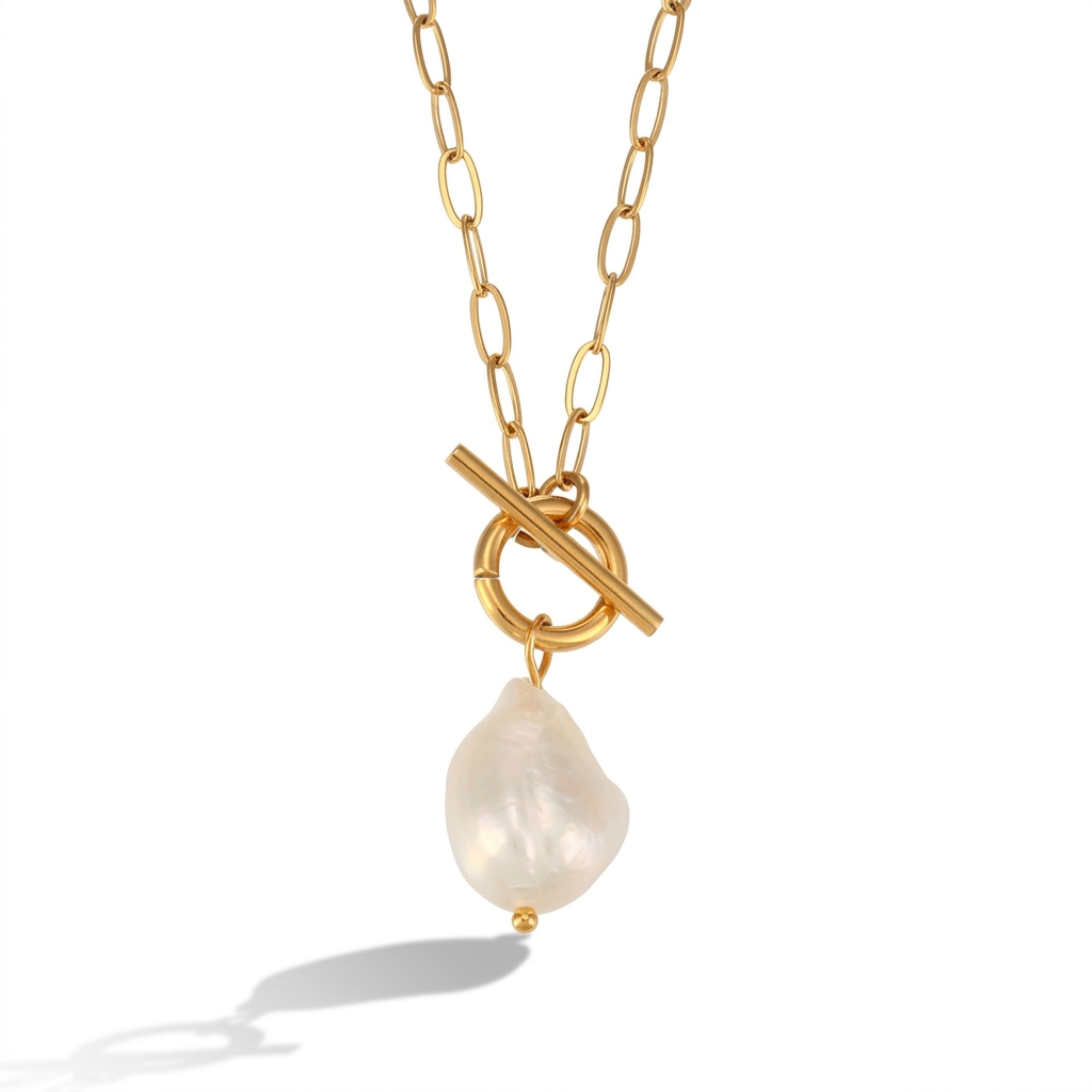 Graceful Gold-Plated Pearl Pendant Necklace-1
