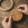 Handmade Natural Rattan Coaster Set (6 Piece + Holder) • Natural Honey