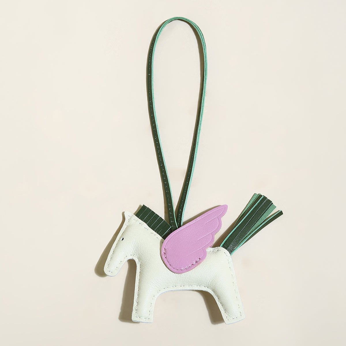 Pegasus Winged Horse Leather Bag Charm – Equestrian Tassel Keychain Accessory