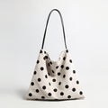 Polka Dot Canvas Hobo Tote – Cotton Linen Slouchy Shoulder Bag with Leather Straps