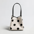 Polka Dot Canvas Mini Bucket Bag – Cotton Linen Crossbody Shoulder Bag with Dual Straps