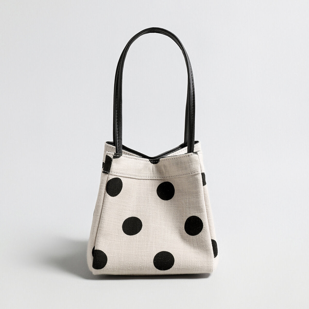 Polka Dot Canvas Mini Bucket Bag – Cotton Linen Crossbody Shoulder Bag with Dual Straps