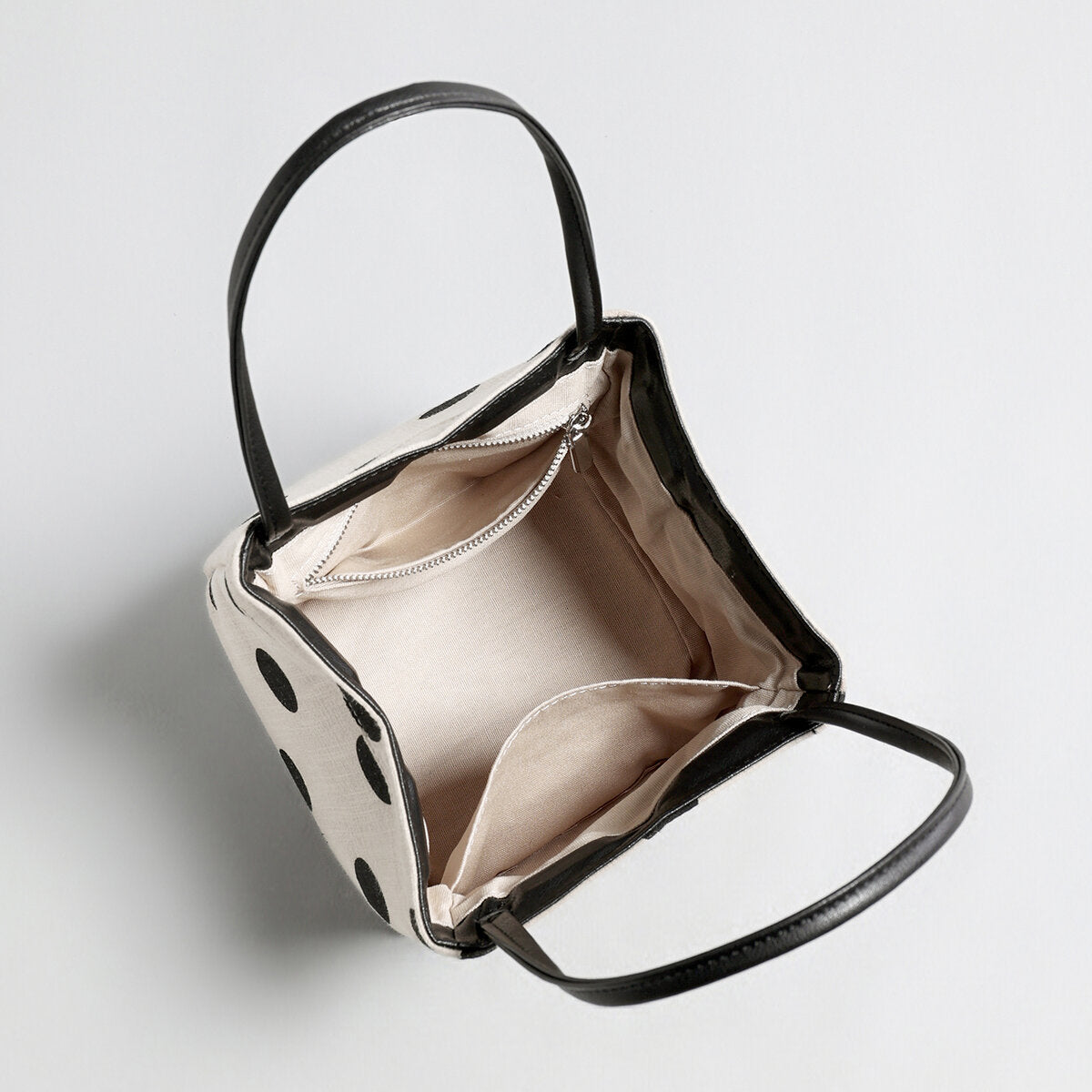 Polka Dot Canvas Mini Bucket Bag – Cotton Linen Crossbody Shoulder Bag with Dual Straps