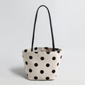 Polka Dot Canvas Tote – Cotton Linen Shoulder Bag with Leather Straps