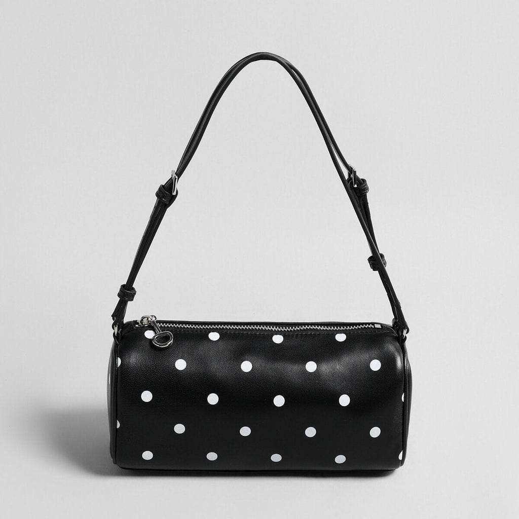 Polka Dot Cylinder Pillow Bag – Sheepskin Barrel Shoulder Bag with Adjustable Strap