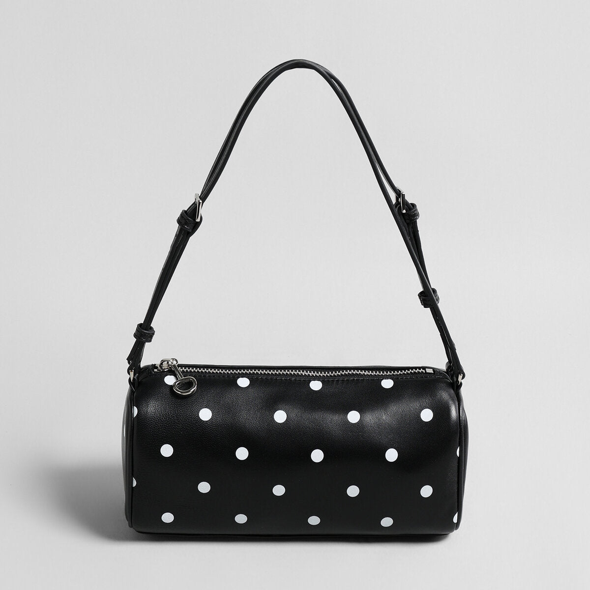 Polka Dot Cylinder Pillow Bag – Sheepskin Barrel Shoulder Bag with Adjustable Strap