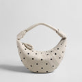 Polka Dot Dumpling Bag – First-Layer Sheepskin Crescent Shoulder Bag with Knotted Handle