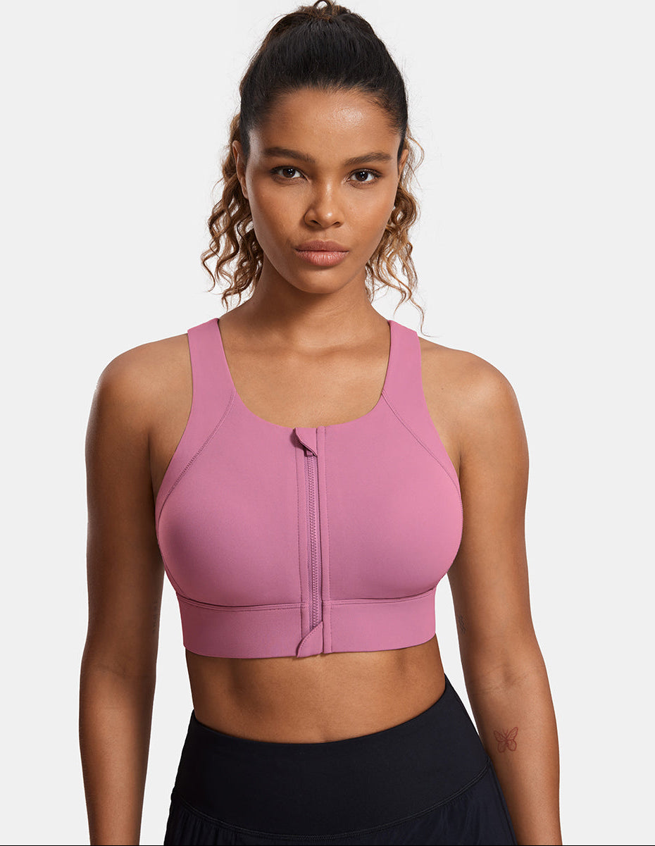 Power On Zip Front Racerback High Impact Sports Bra