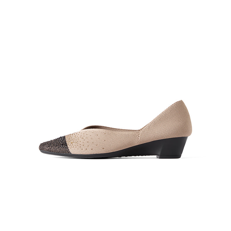 Princess Crystal Pointed Toe Wedge Pumps – Starfield Knit Commuter Heels