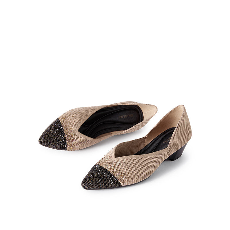Princess Crystal Pointed Toe Wedge Pumps – Starfield Knit Commuter Heels